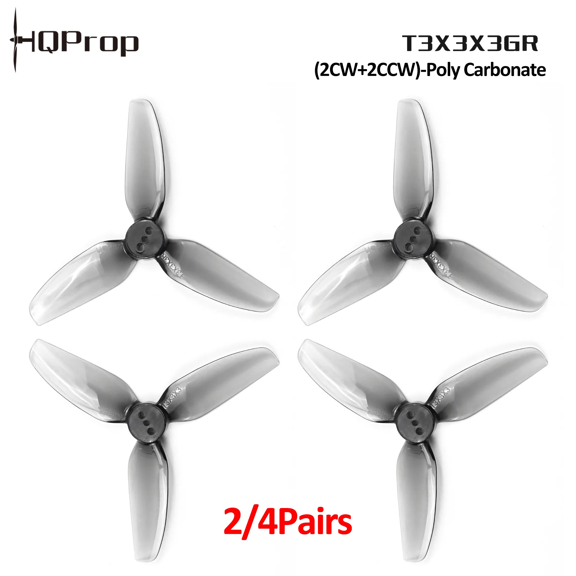Drone Racing Motor - 2/4 pares de hélices HQProp T3X3X3GR,